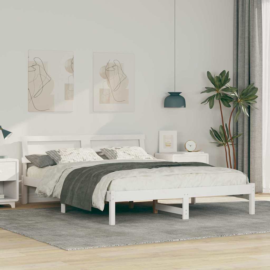 Vidaxl bedframe met hoofdeinde wit 160 x 200 cm massief grenenhout