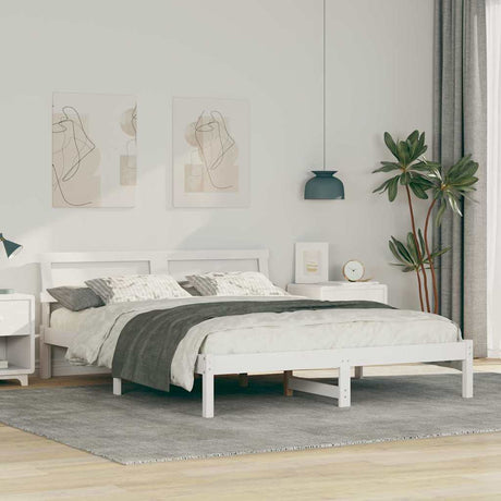 Vidaxl bedframe met hoofdeinde wit 150 x 200 cm massief grenenhout