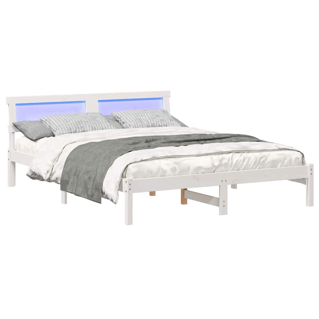 Vidaxl bedframe met hoofdeinde wit 140 x 200 cm massief grenenhout
