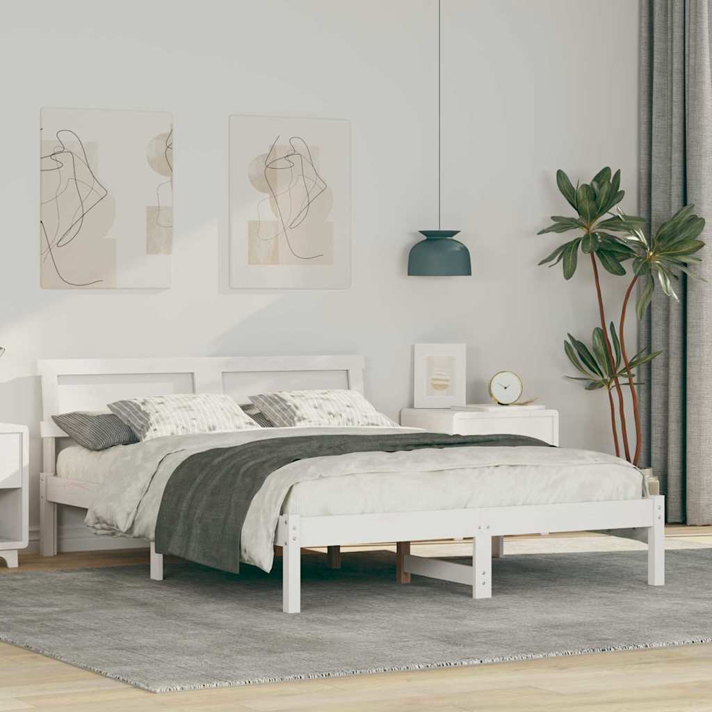 Vidaxl bedframe met hoofdeinde wit 120 x 190 cm massief grenenhout