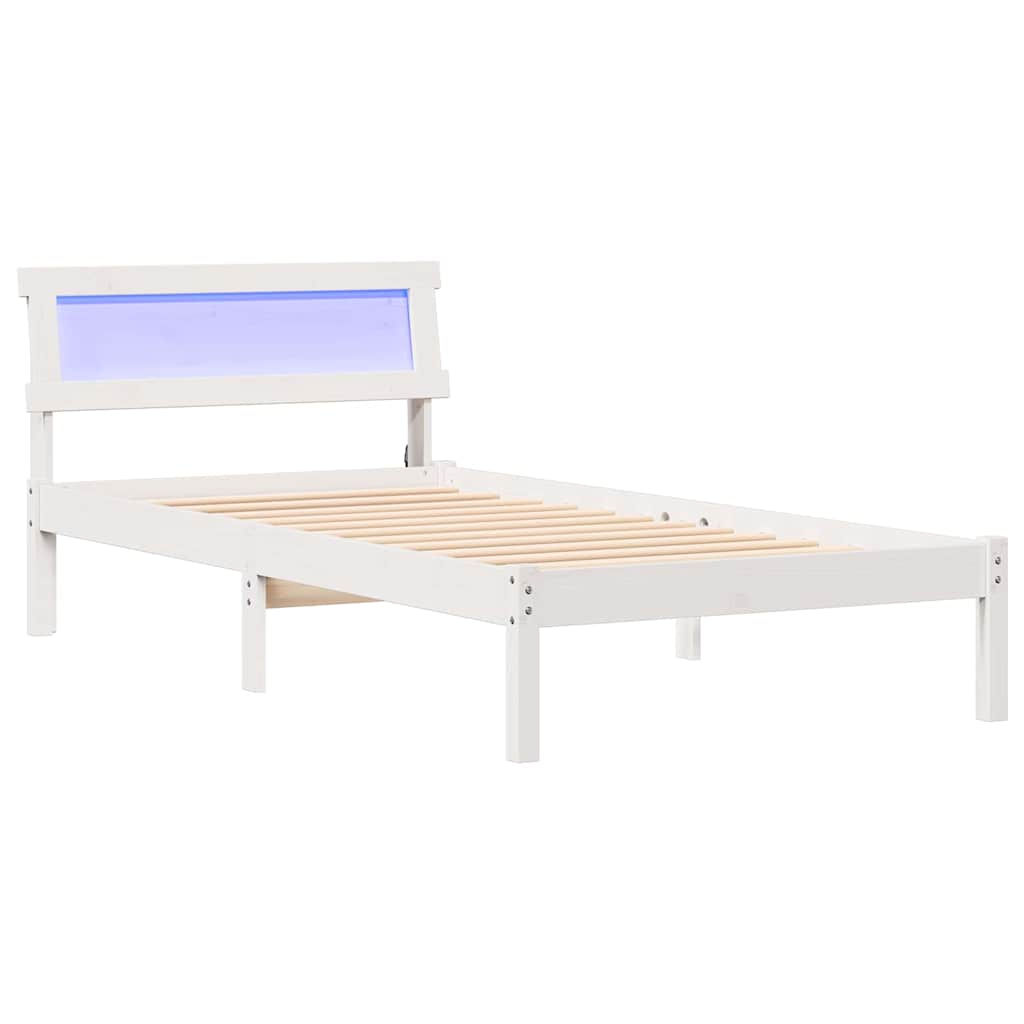 Vidaxl bedframe met hoofdeinde wit 90 x 200 cm massief grenenhout