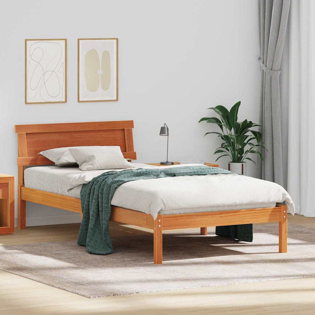 Vidaxl bedframe met hoofdeinde wasbruin 75 x 190 cm massief grenenhout