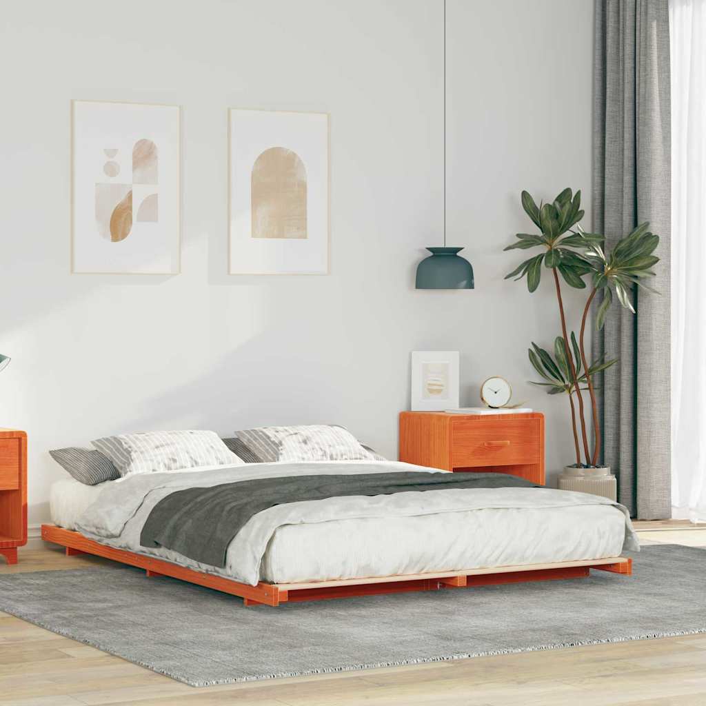 Vidaxl bedframe wasbruin 140 x 220 cm massief grenenhout