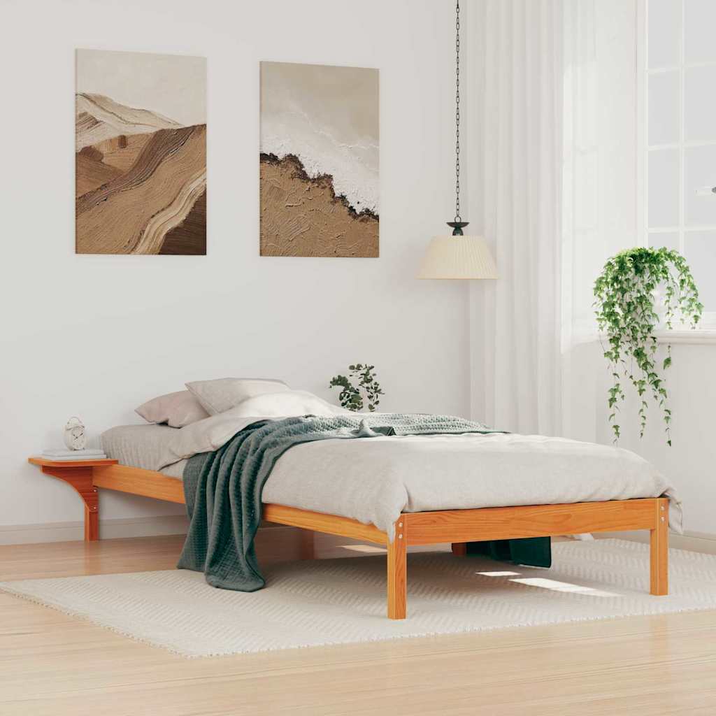 Vidaxl bedframe met zijtafels wasbruin 80 x 220 cm massief grenenhout