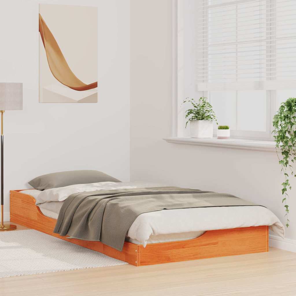 Vidaxl bedframe wasbruin 100 x 200 cm massief grenenhout