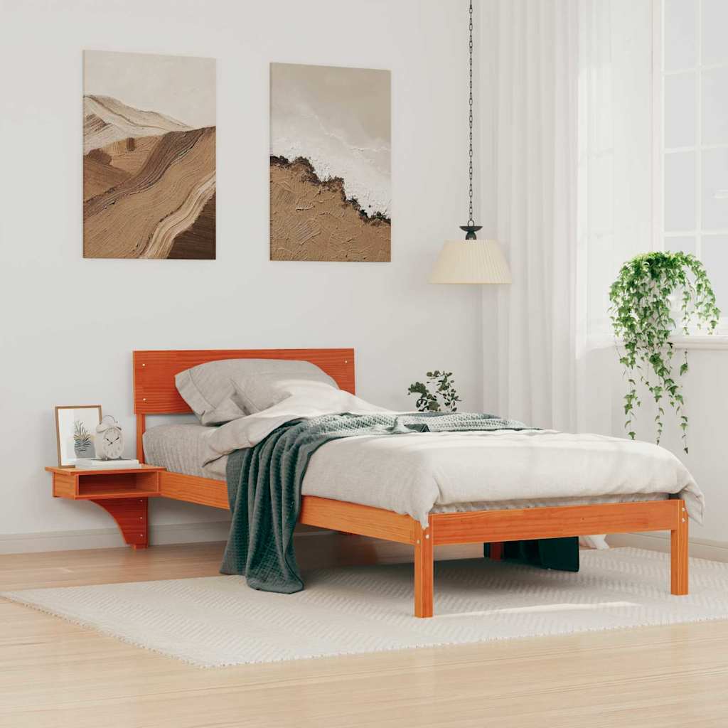 Vidaxl bedframe met hoofdeinde wasbruin 90 x 200 cm massief grenenhout