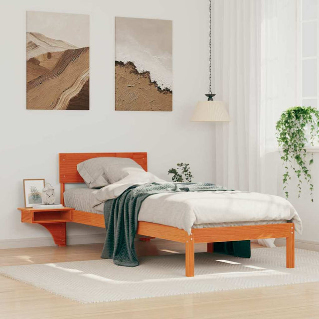 Vidaxl bedframe met hoofdeinde wasbruin 75 x 190 cm massief grenenhout