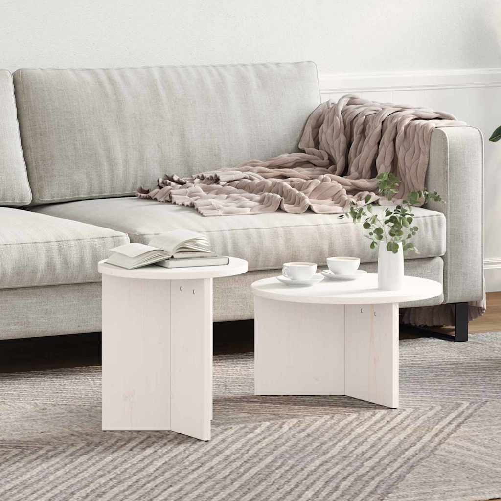 Vidaxl salontafel 2 st wit 49 x 49 x 28 cm massief grenenhout