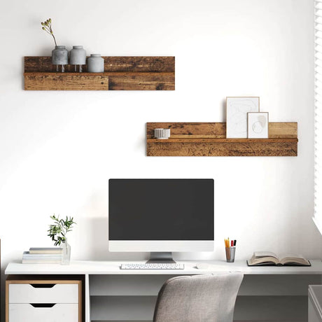 Vidaxl wandplank 2 st oud hout 80 x 11,5 x 18 cm bewerkt hout