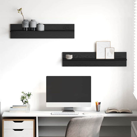 Vidaxl wandplank 2 st zwart eiken 80 x 11,5 x 18 cm bewerkt hout