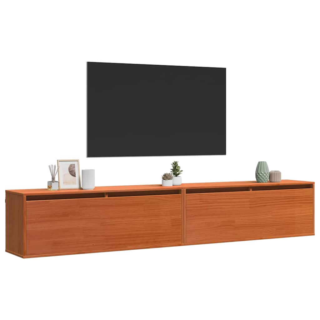 Vidaxl wandkast met plank wandgemonteerd wasbruin massief grenenhout