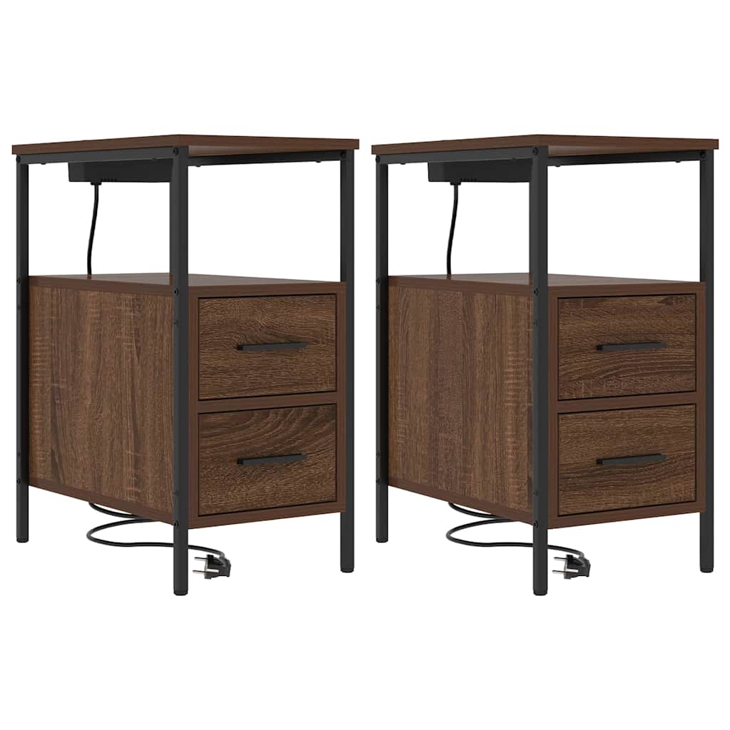Vidaxl nachtkastje 2 st bruin eiken 30 x 48 x 61 cm bewerkt hout