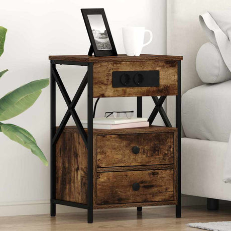 Vidaxl nachtkastje 2 st gerookt eiken 40 x 31 x 60 cm bewerkt hout