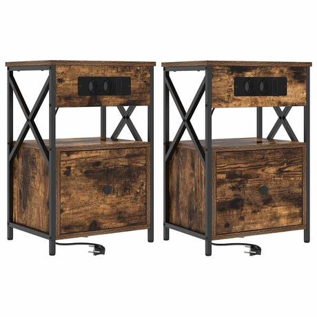 Vidaxl nachtkastje 2 st gerookt eiken 40 x 31 x 60 cm bewerkt hout