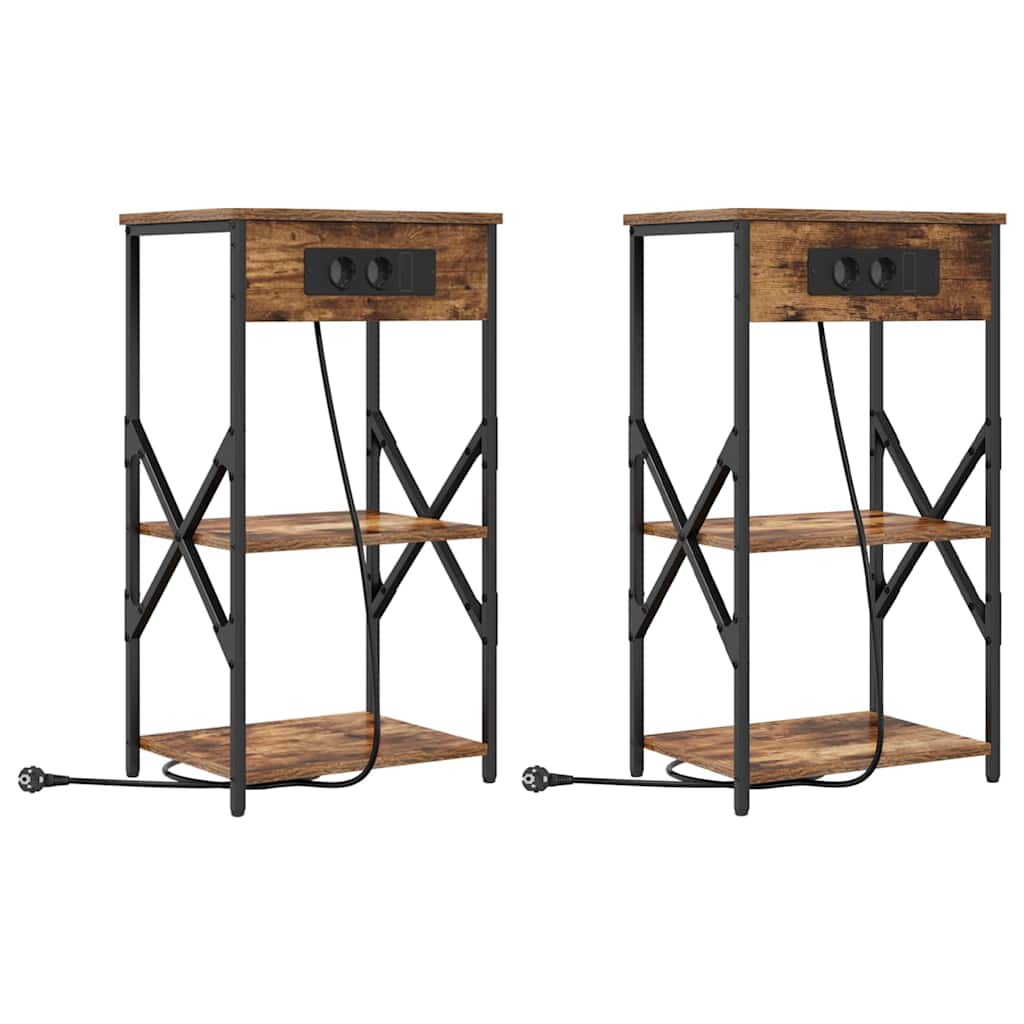 Vidaxl nachtkastje 2 st gerookt eiken 41 x 31 x 76 cm bewerkt hout
