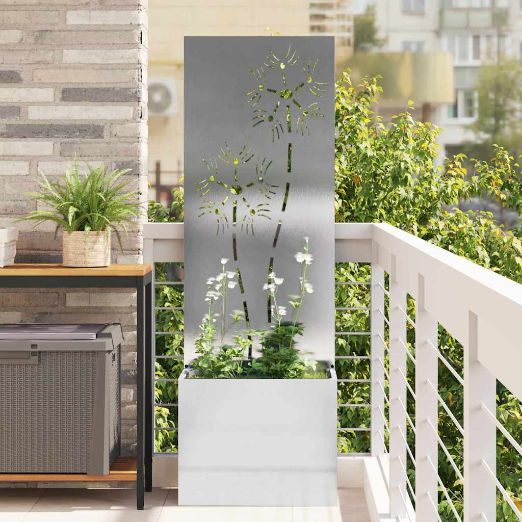 Vidaxl tuin privacy screen bloemen zilver 50 x 140 cm roestvrij staal