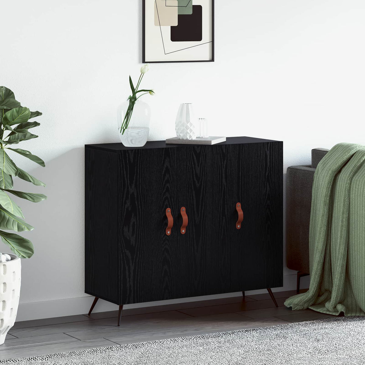 Vidaxl dressoir zwart eiken 89,5 x 34 x 80 cm bewerkt hout