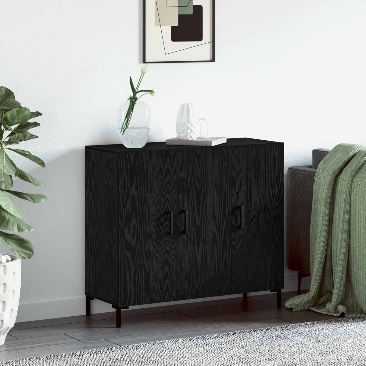 Vidaxl dressoir zwart eiken 90 x 34 x 80 cm bewerkt hout