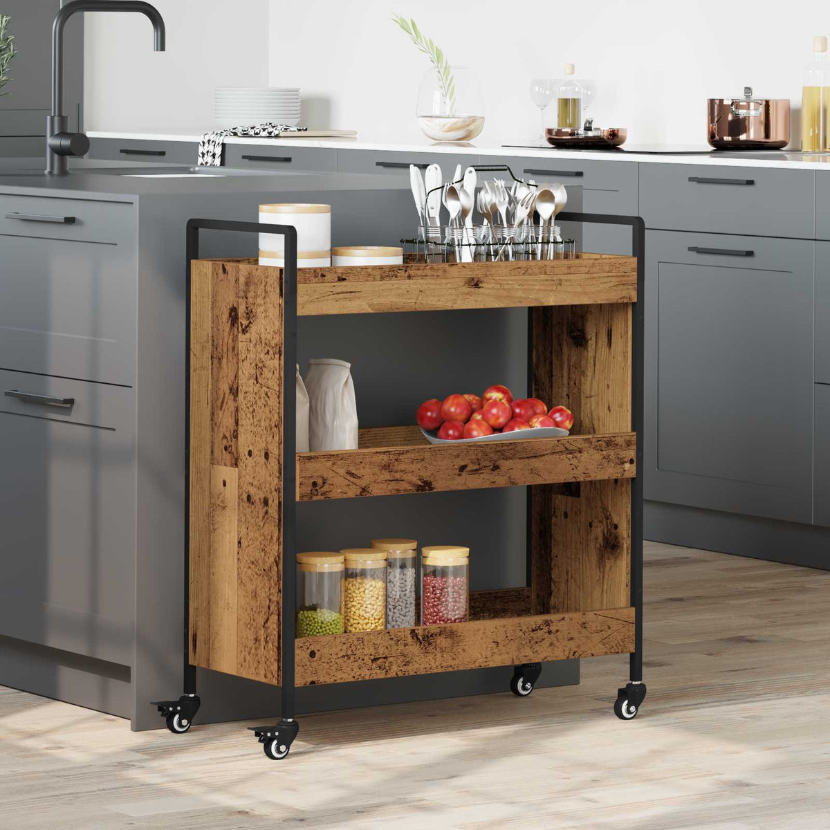 Vidaxl keuken trolley oudhout 70 x 30 x 82 cm bewerkt hout