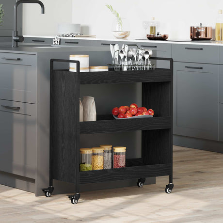 Vidaxl keuken trolley zwart eiken 70 x 30 x 82 cm bewerkt hout