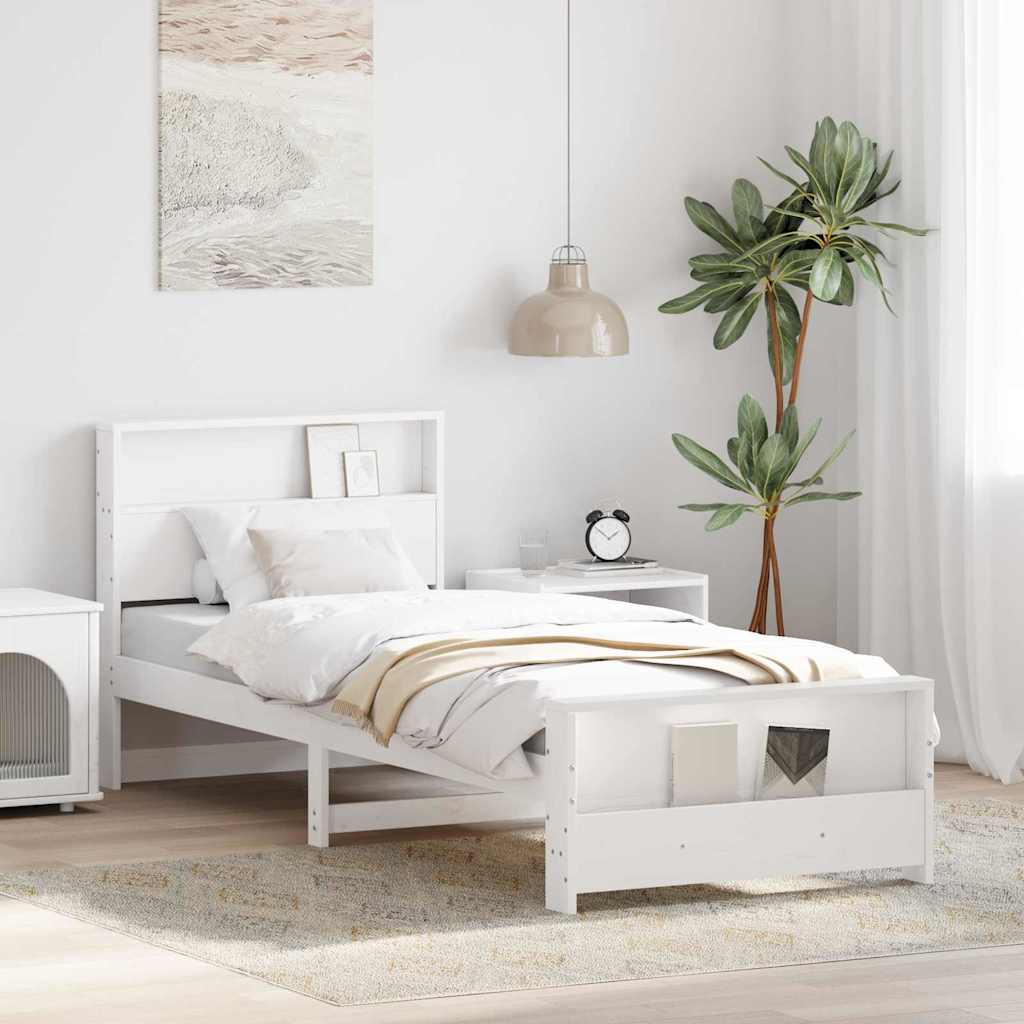 Vidaxl bedframe met plank wit 90 x 200 cm massief grenenhout