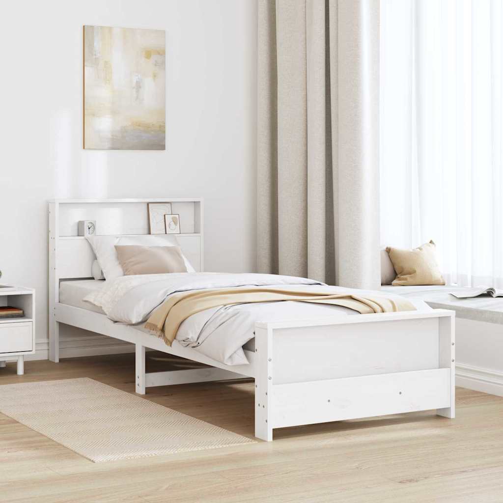 Vidaxl bedframe met plank wit 90 x 200 cm massief grenenhout