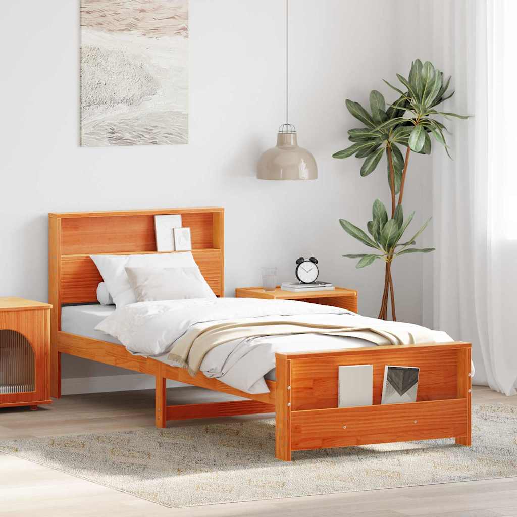 Vidaxl bedframe met plank wasbruin 75 x 190 cm massief grenenhout
