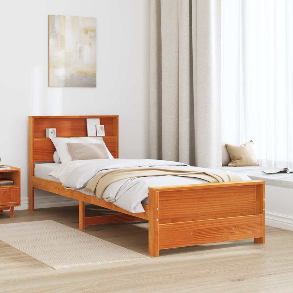 Vidaxl bedframe met plank wasbruin 75 x 190 cm massief grenenhout