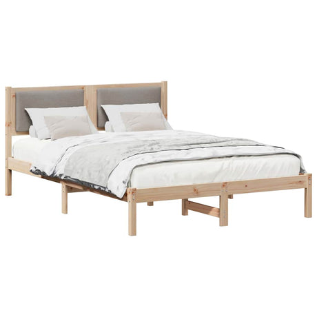 Vidaxl bedframe met hoofdeinde taupe 135 x 190 cm massief grenenhout