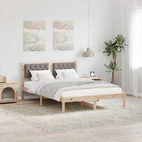 Vidaxl bedframe met hoofdeinde taupe 150 x 200 cm massief grenenhout