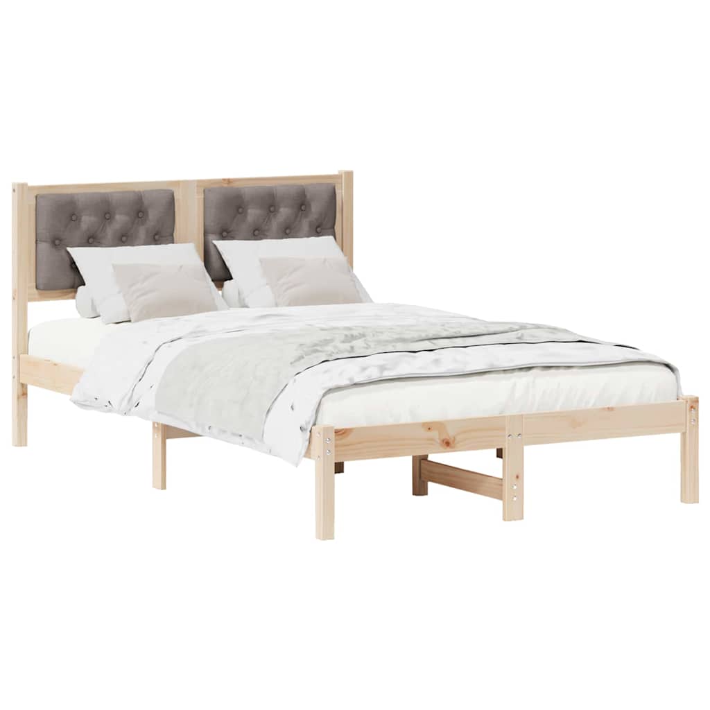 Vidaxl bedframe met hoofdeinde taupe 135 x 190 cm massief grenenhout