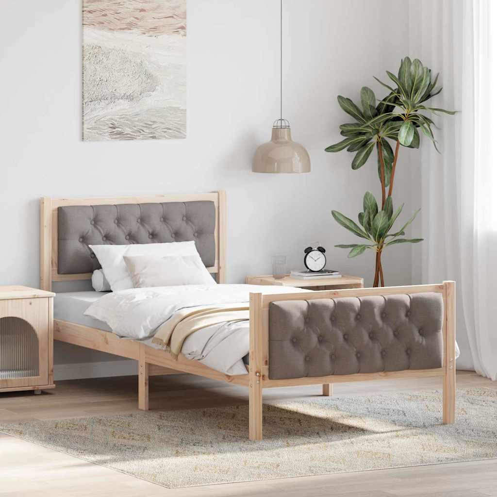 Vidaxl bedframe met hoofdeinde taupe 90 x 200 cm massief grenenhout
