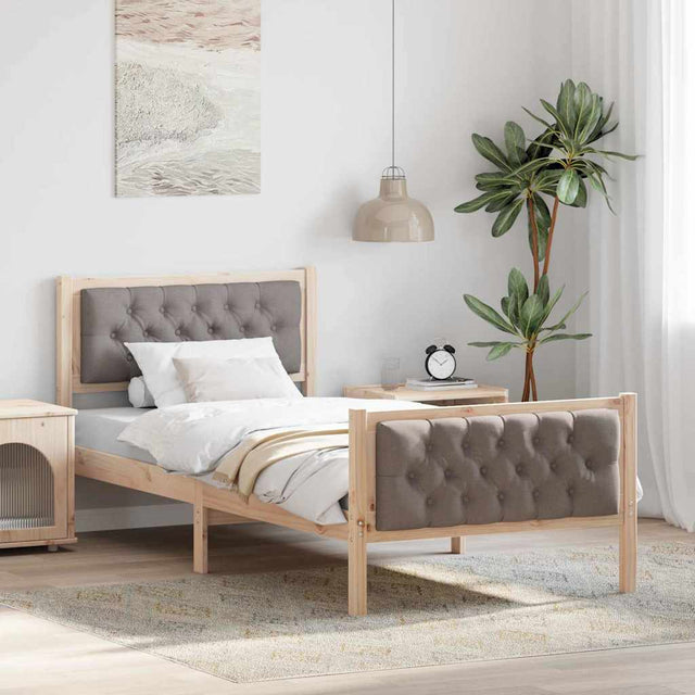 Vidaxl bedframe met hoofdeinde taupe 90 x 200 cm massief grenenhout