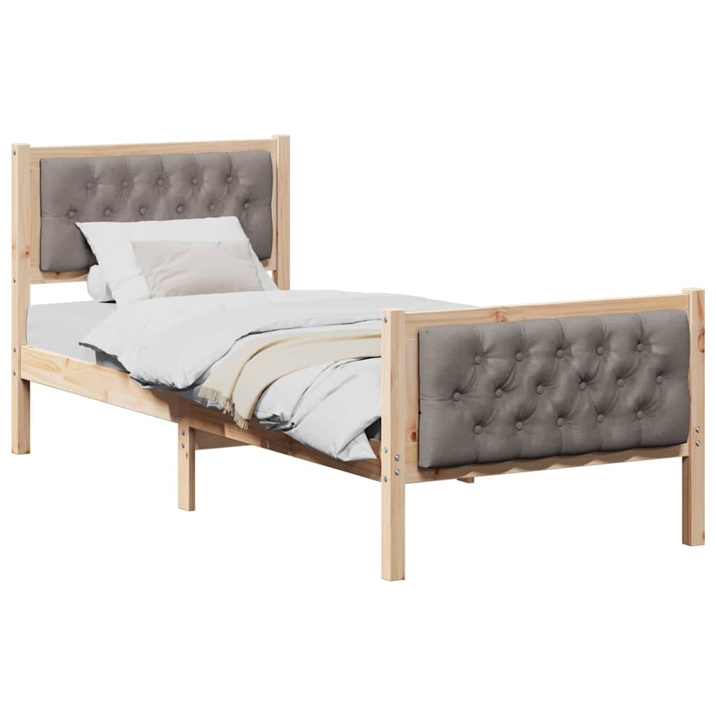 Vidaxl bedframe met hoofdeinde taupe 80 x 200 cm massief grenenhout
