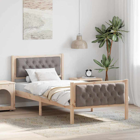 Vidaxl bedframe met hoofdeinde taupe 90 x 190 cm massief grenenhout