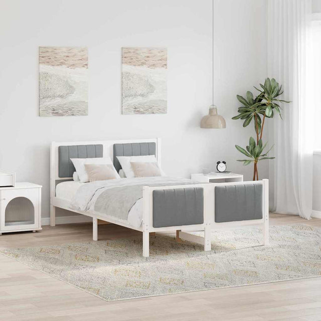 Vidaxl bedframe wit en lichtgrijs 120 x 200 cm massief grenenhout