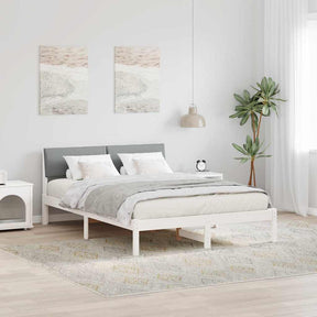 Vidaxl bedframe wit en lichtgrijs 140 x 190 cm massief grenenhout