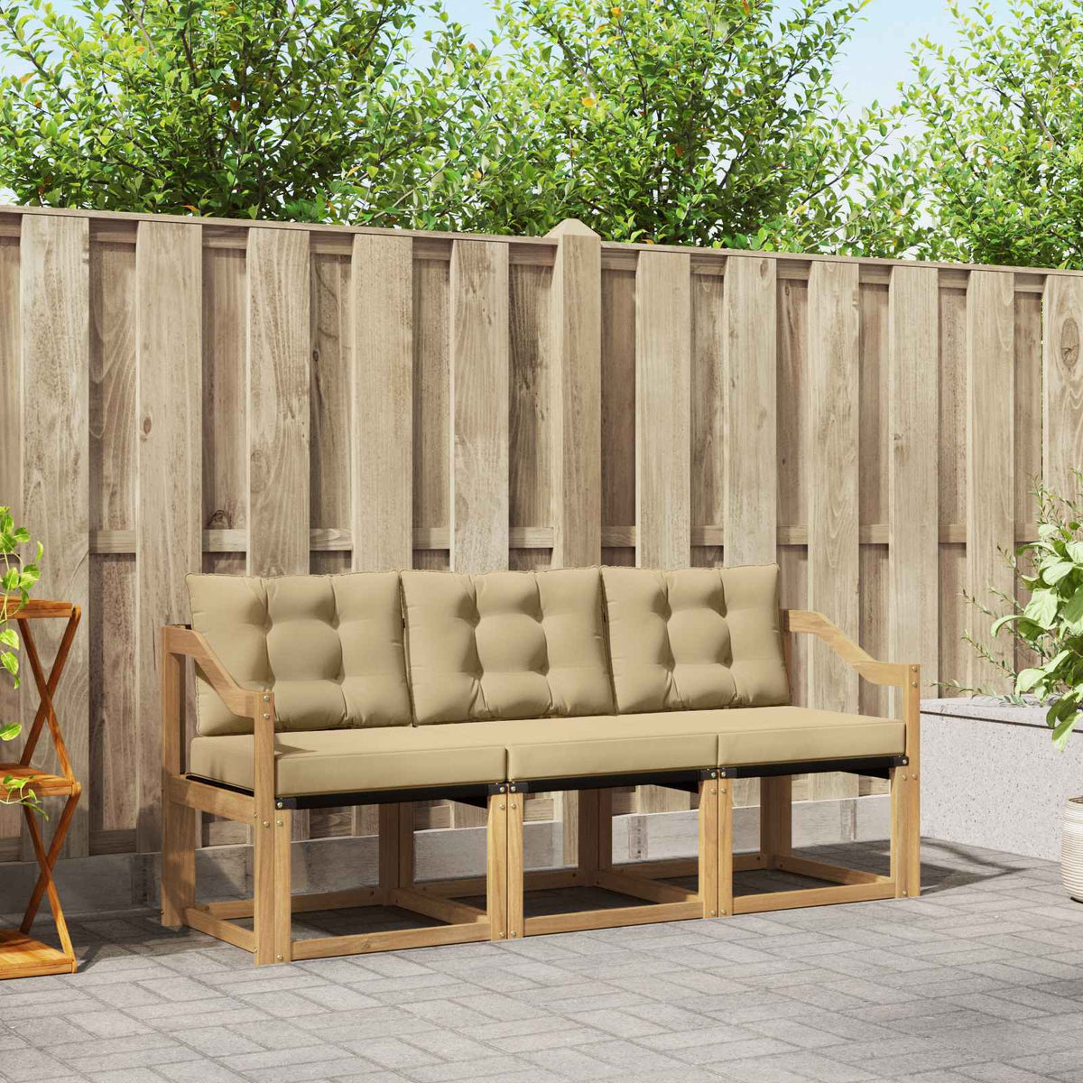 Vidaxl buiten bankenset 3 st wit en beige