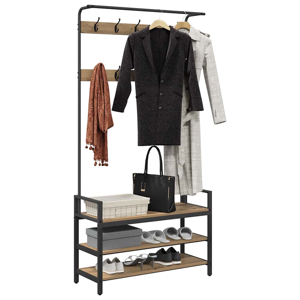 Vidaxl kapstok artisanaal eiken 95 x 34 x 184 cm bewerkt hout