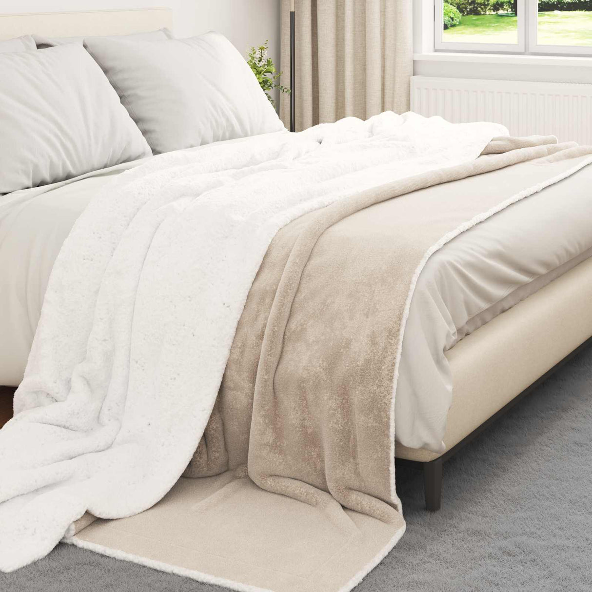 Vidaxl gooi deken beige 220 x 240 cm fleece