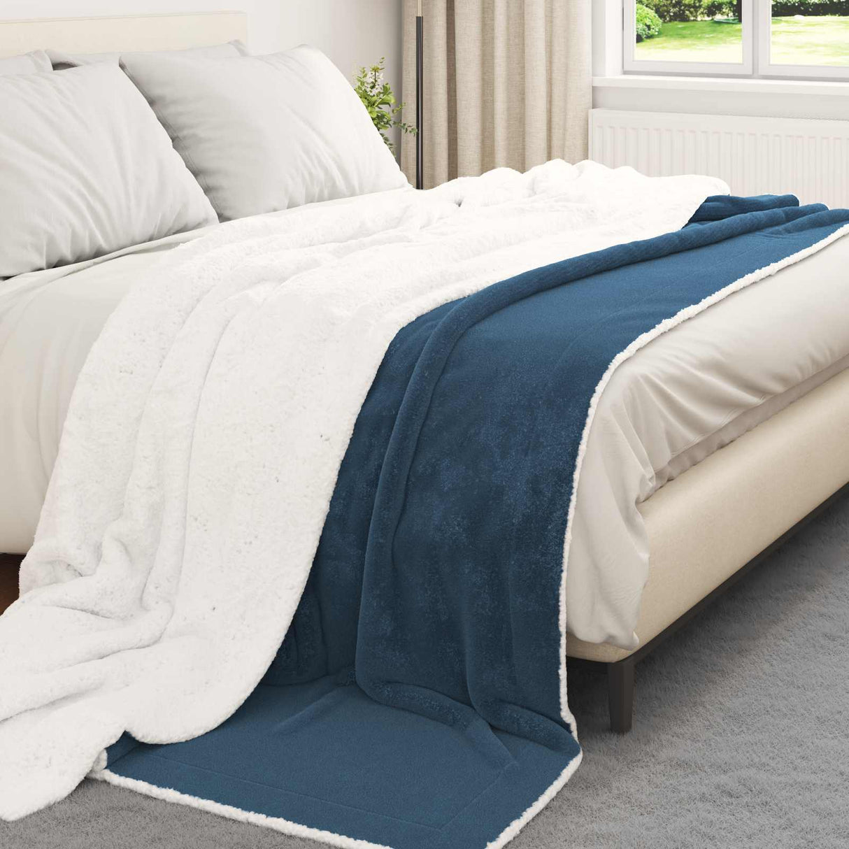 Vidaxl gooi deken marineblauw 220 x 240 cm fleece