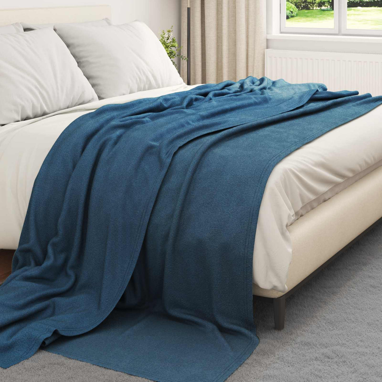 Vidaxl gooi deken marineblauw 240 x 220 cm fleece