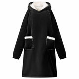 Vidaxl deken hoodie zwart m fleece en flanel