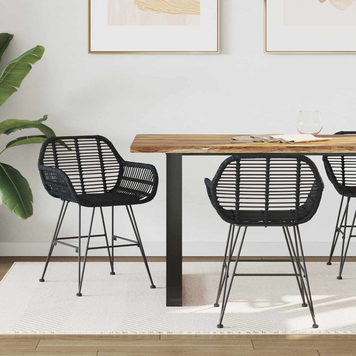 Vidaxl eetkamerstoel 2 st riet en ijzer zwart 55 x 50 x 74 cm