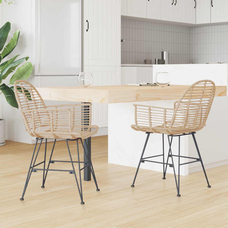 Vidaxl eetkamerstoel 2 st riet en ijzer naturel 57 x 55 x 85 cm