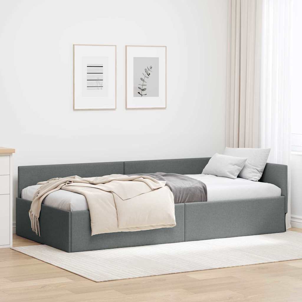 Vidaxl hoekbedframe donkergrijs 100 x 200 cm stof