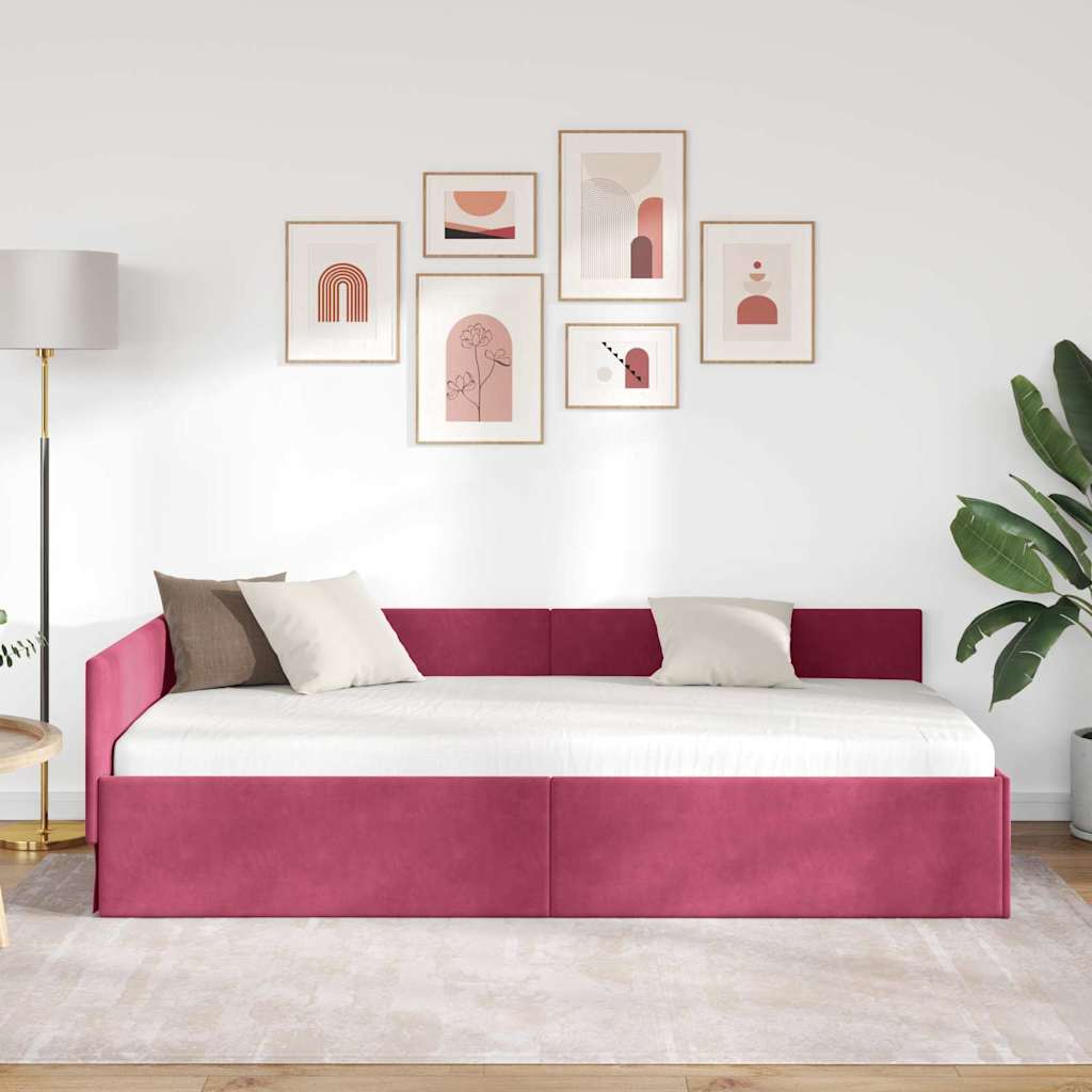 Vidaxl hoekbedframe wijnrood 90 x 190 cm fluweel
