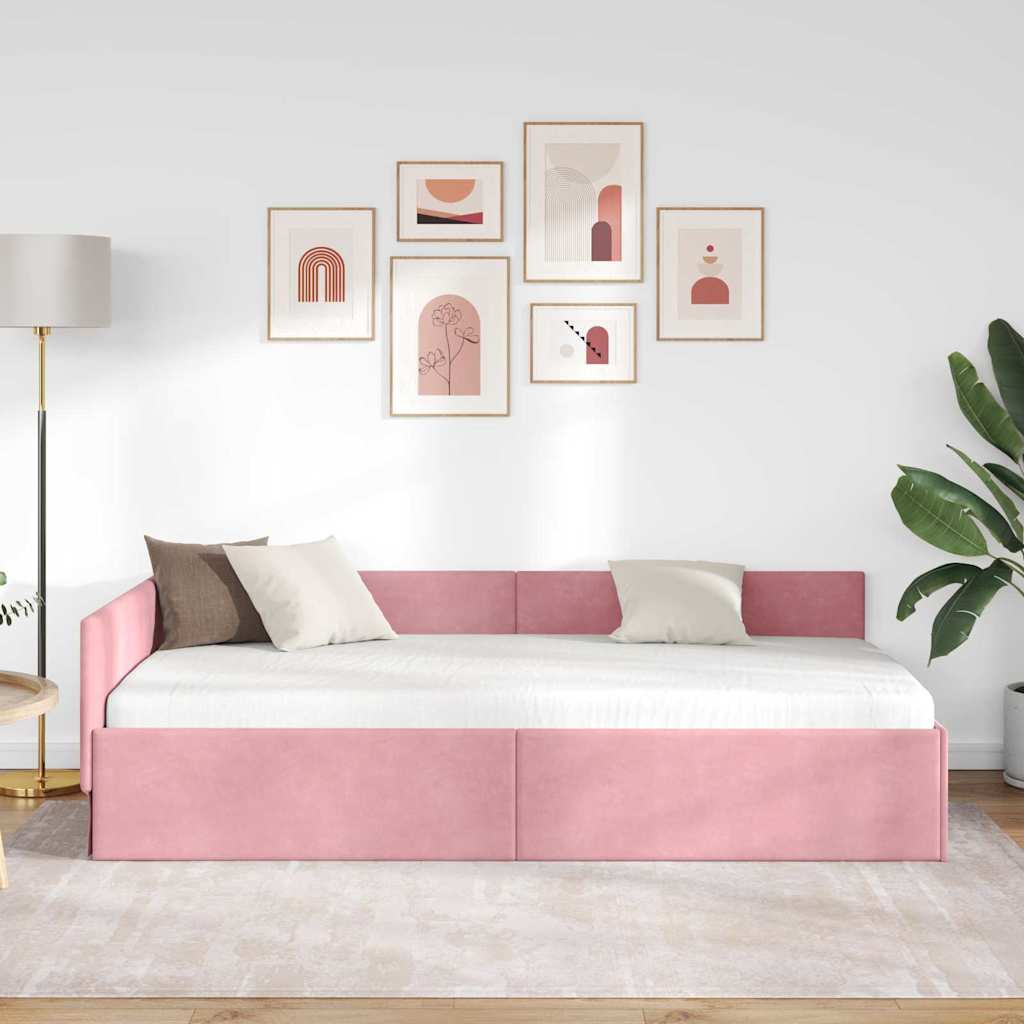 Vidaxl hoekbedframe roze 90 x 200 cm fluweel