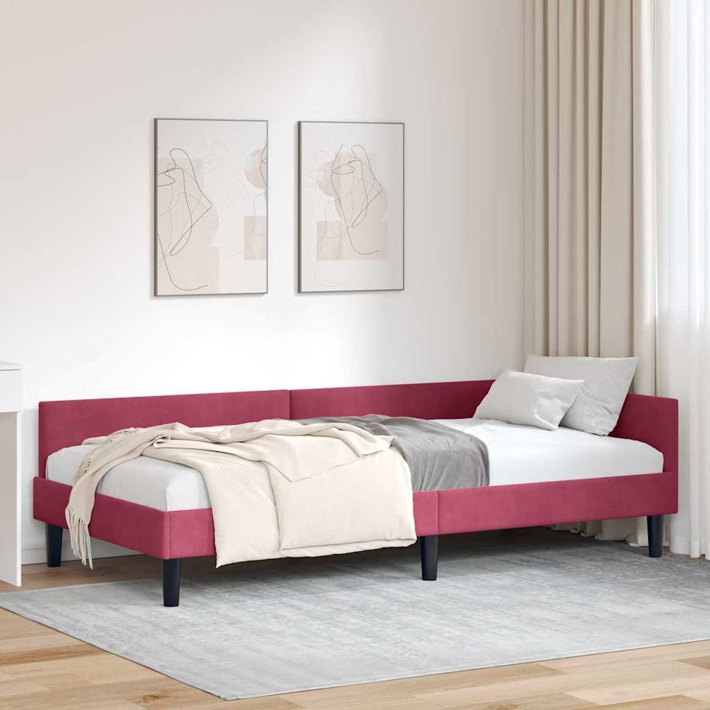 Vidaxl hoekbedframe wijnrood 90 x 190 cm fluweel