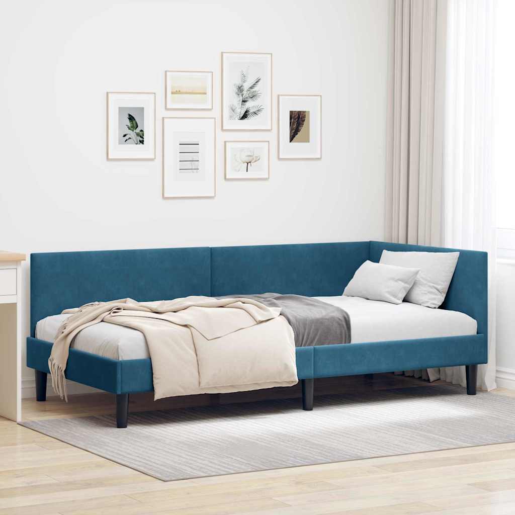 Vidaxl hoekbedframe blauw 90 x 190 cm fluweel